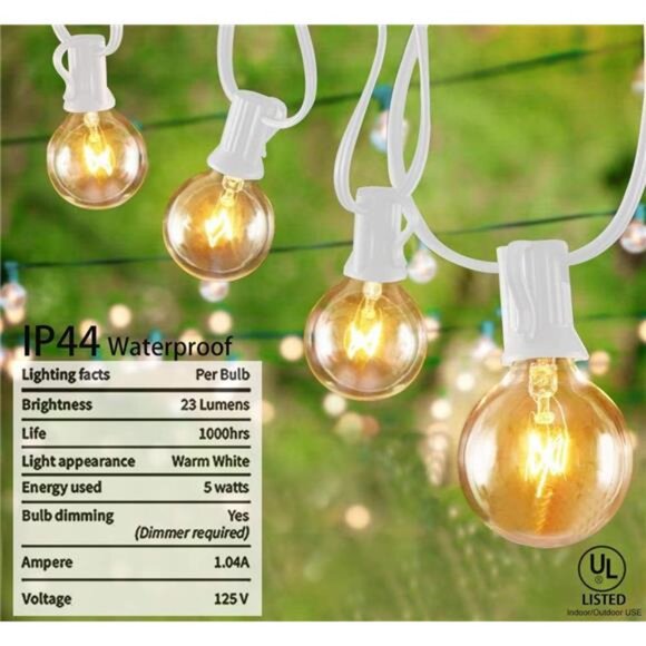25Ft Globe String Lights, G40 Outdoor String Lights with 27 Clear Edison Bulbs - Picture 5 of 8